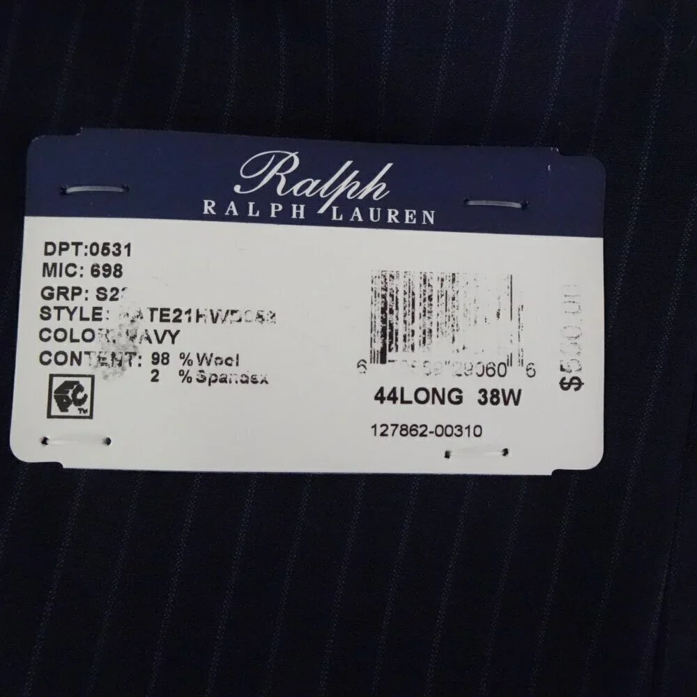 Ralph Lauren Blazer Men's 44L Long Wool Classic-Fit Suit Jacket Blue Pinstripe